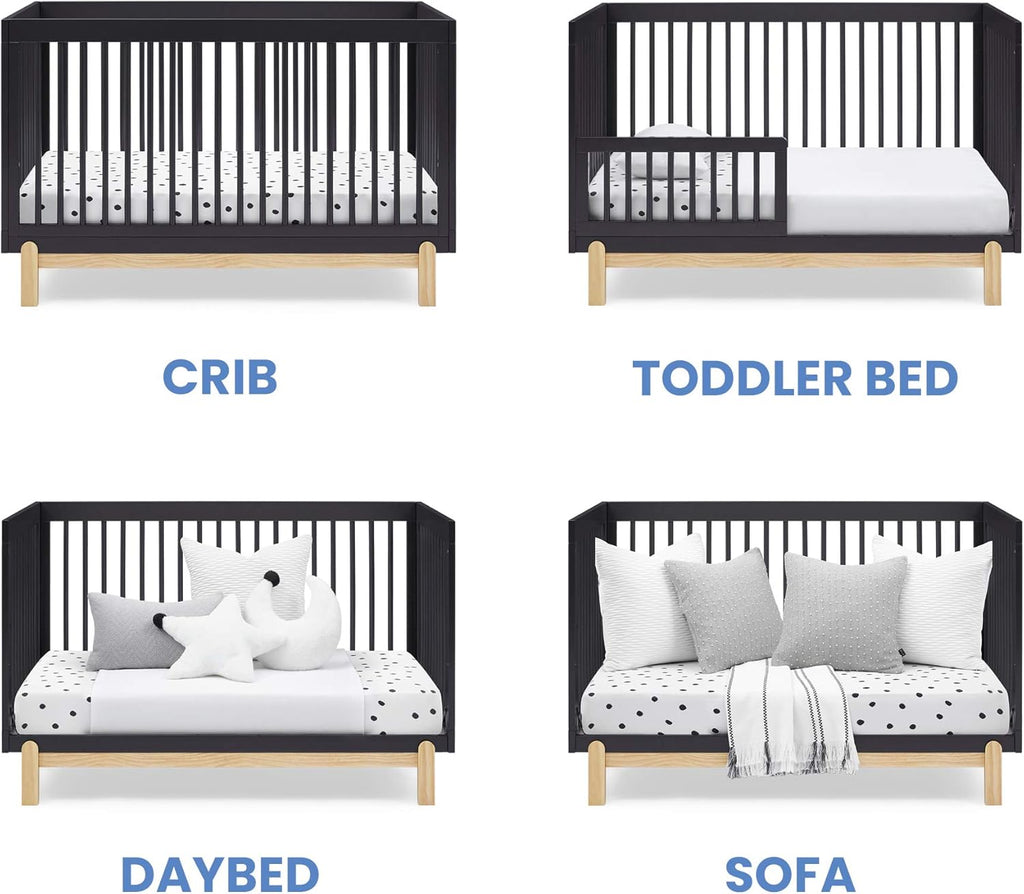 Delta Children Poppy 4-in-1 Convertible Crib, Greenguard Gold Certified, Midnight Grey/Natural