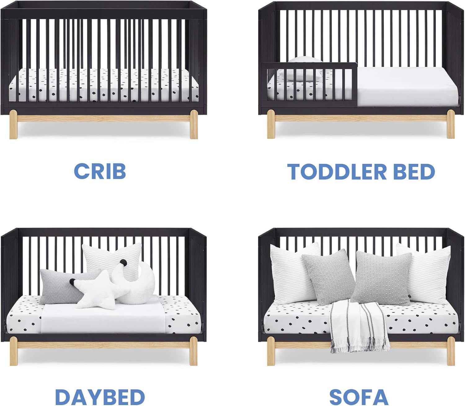 Delta Children Poppy 4-in-1 Convertible Crib, Greenguard Gold Certified, Midnight Grey/Natural