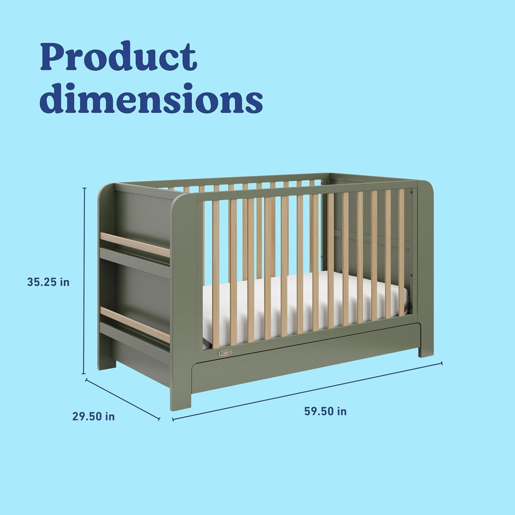 Graco Read-with-Me 4-in-1 Convertible Crib with Drawer - GREENGUARD Gold Certified Converts to Toddler Bed, Daybed, and Functional Bookshelves (Olive and Driftwood)