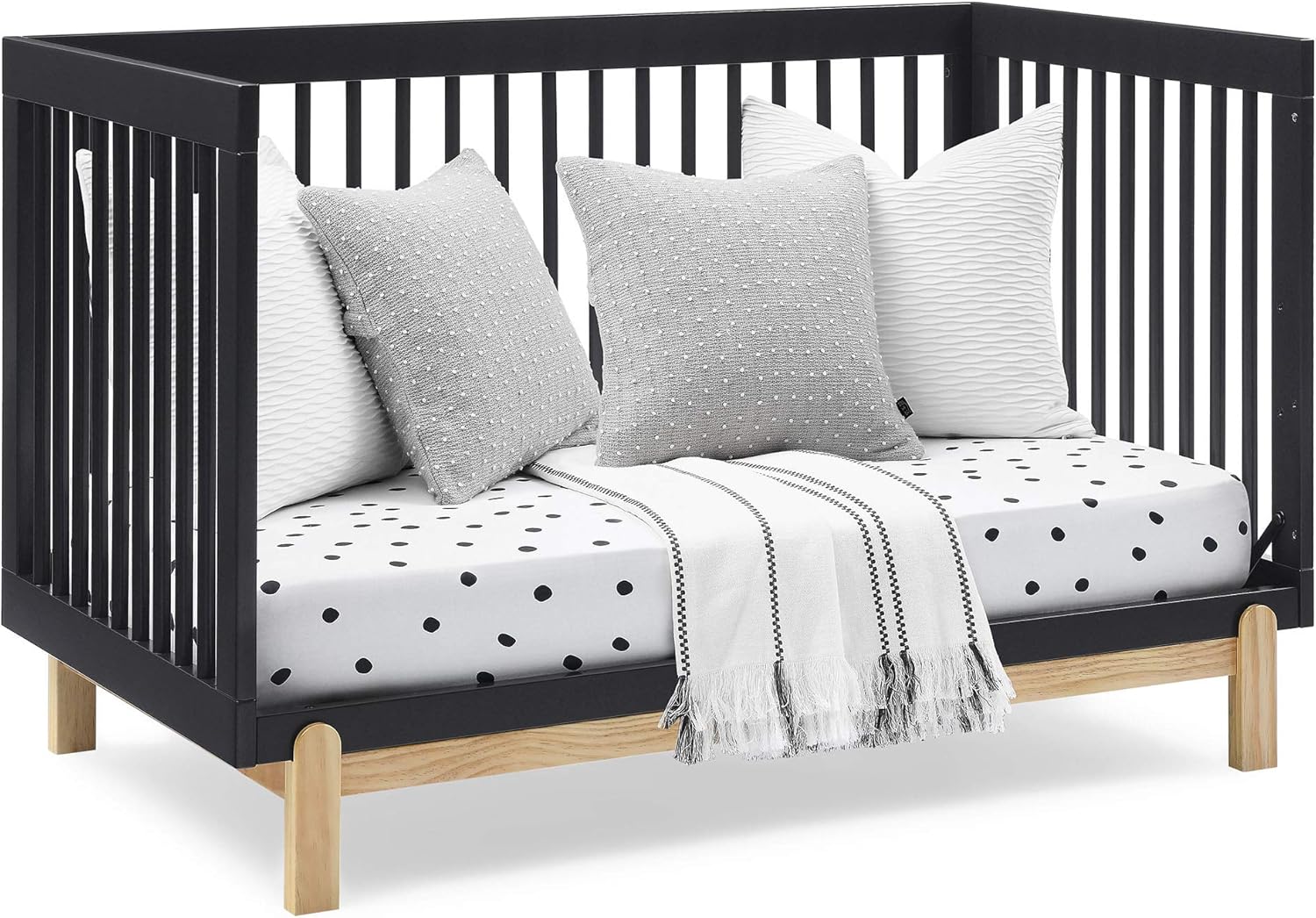 Delta Children Poppy 4-in-1 Convertible Crib, Greenguard Gold Certified, Midnight Grey/Natural