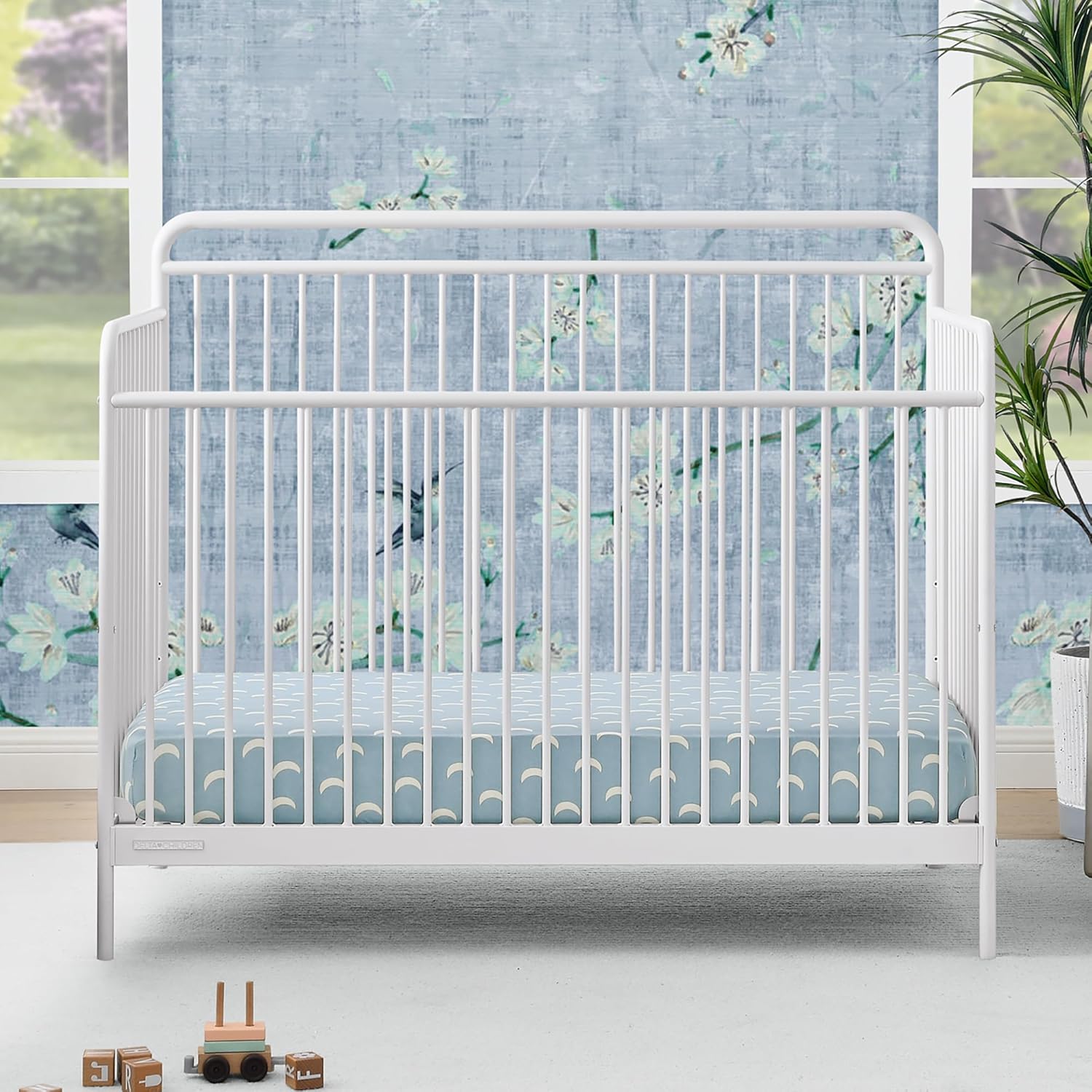 Delta Children Hayden 5-in-1 Convertible Metal Crib, Warm Gray