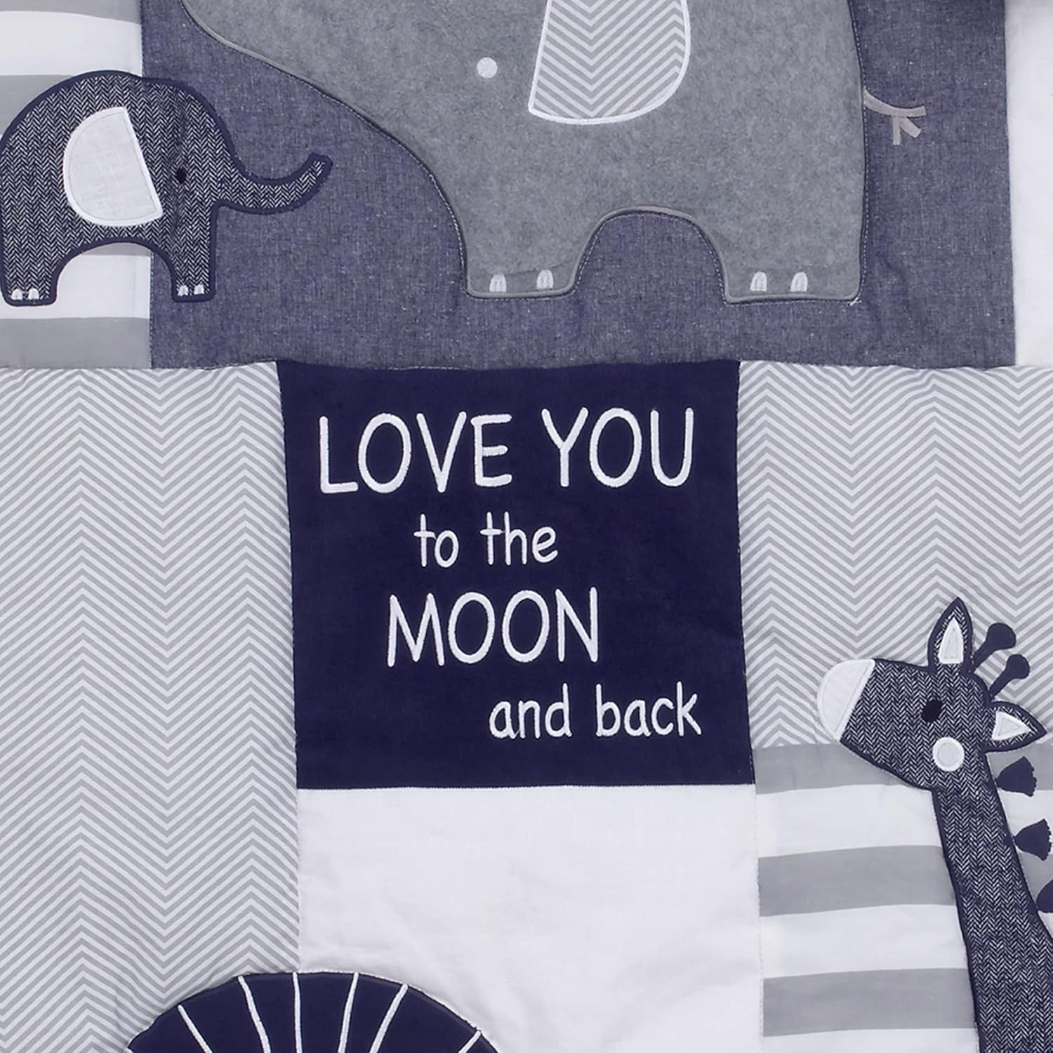 NoJo Love You to The Moon - Navy, Grey and Blue 4 Piece Nursery Crib Bedding Set with Comforter, Fitted Crib Sheet, Dust Ruffle, Diaper Stacker