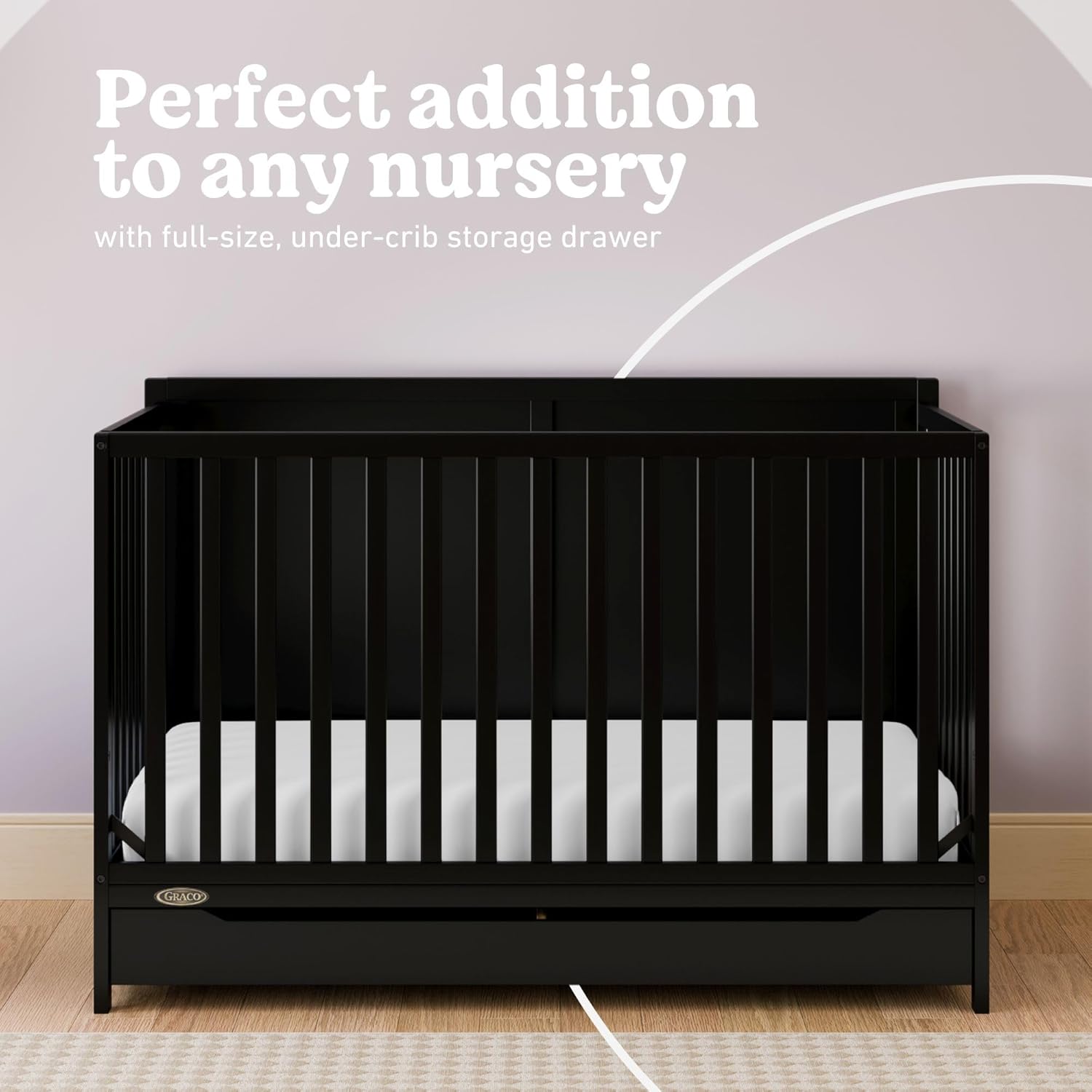 Graco Melrose 5-in-1 Convertible Crib with Drawer – GREENGUARD Gold Certified, Fits Standard Crib Mattress, Converts to Toddler Bed, Daybed and Full Bed, 4 Adjustable Mattress Heights (Black)
