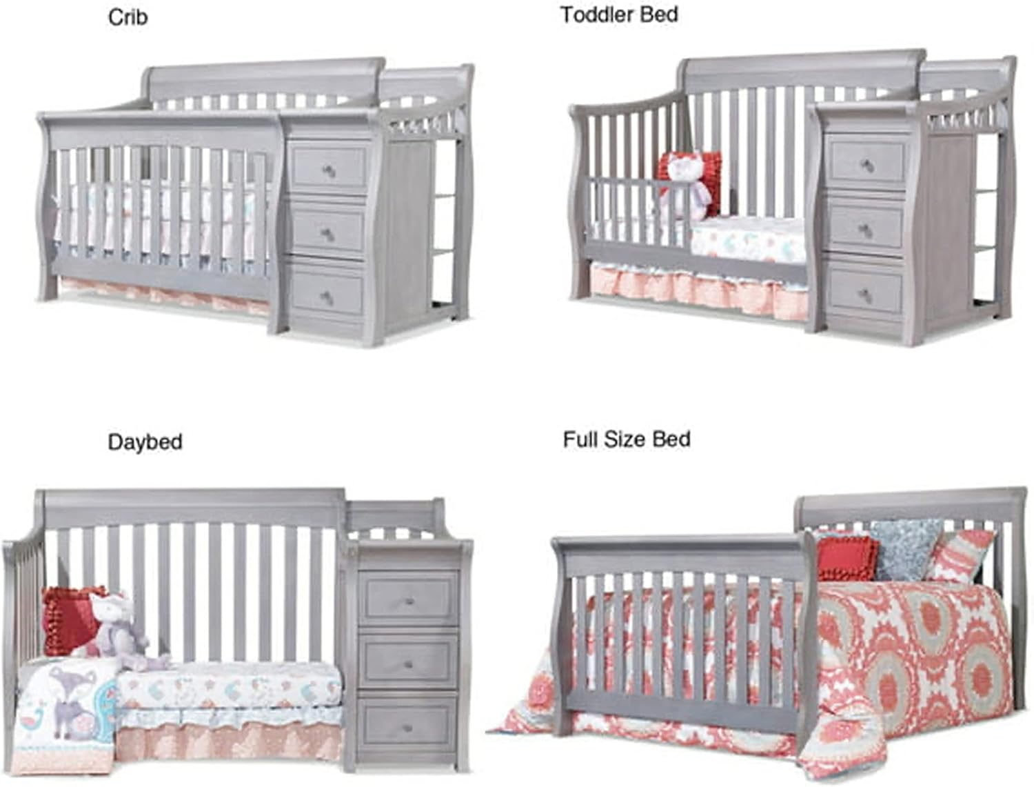 Sorelle Furniture Princeton Elite Crib and Changer Classic -in- Convertible Diaper Changing Table Made of Pine Wood Non-Toxic Wooden Baby Bed Toddler Childs Daybed Full-Size Nursery - Weathered Grey