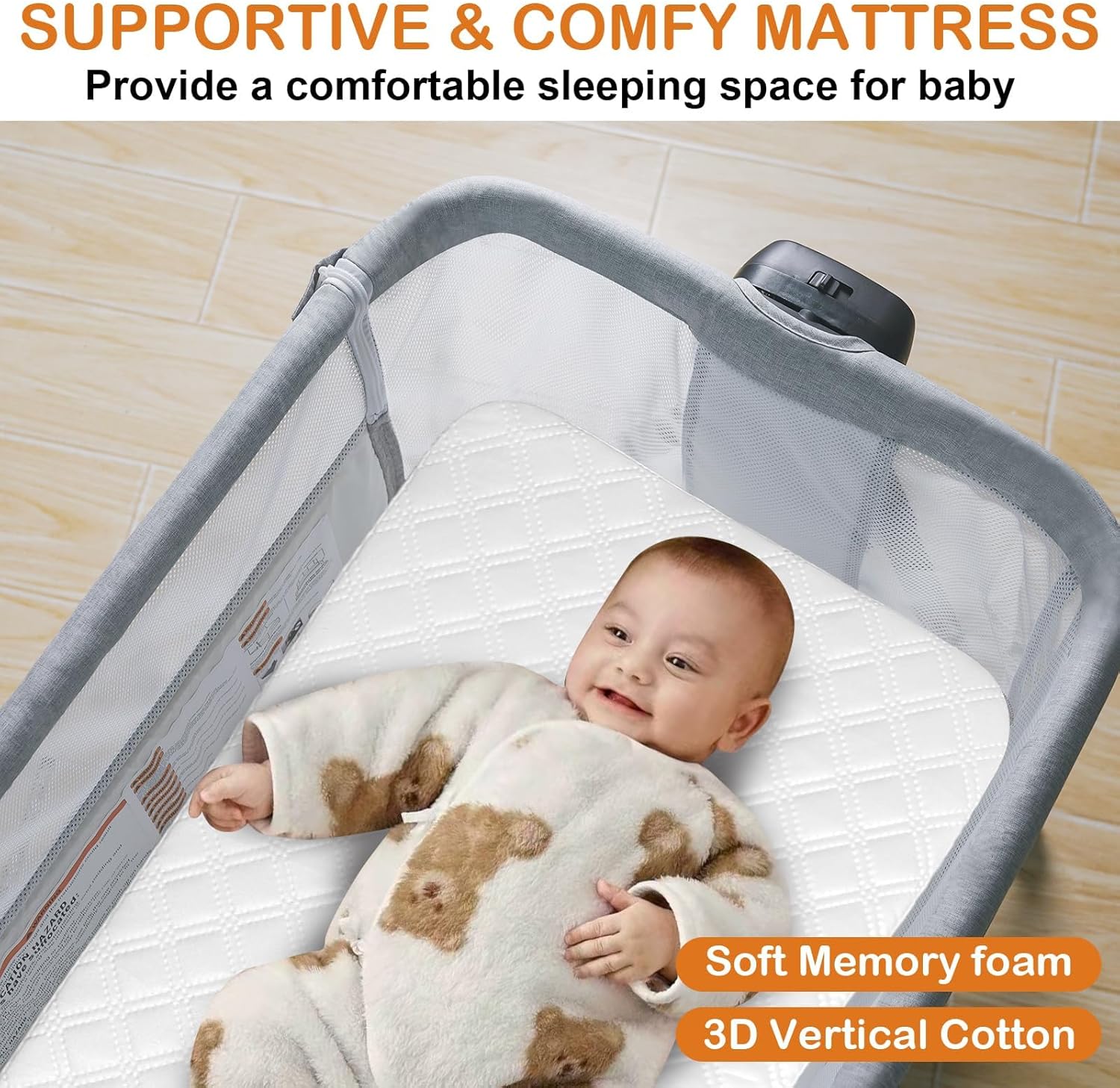 3 in 1 Baby Bassinet,Bedside/Rocking Bassinet for Baby,Bedside Crib with Lockable Wheels,Waterproof Mattress,Adjustable 6 Heights,Portable Bassinets Bedside Sleeper for Newborn Infant
