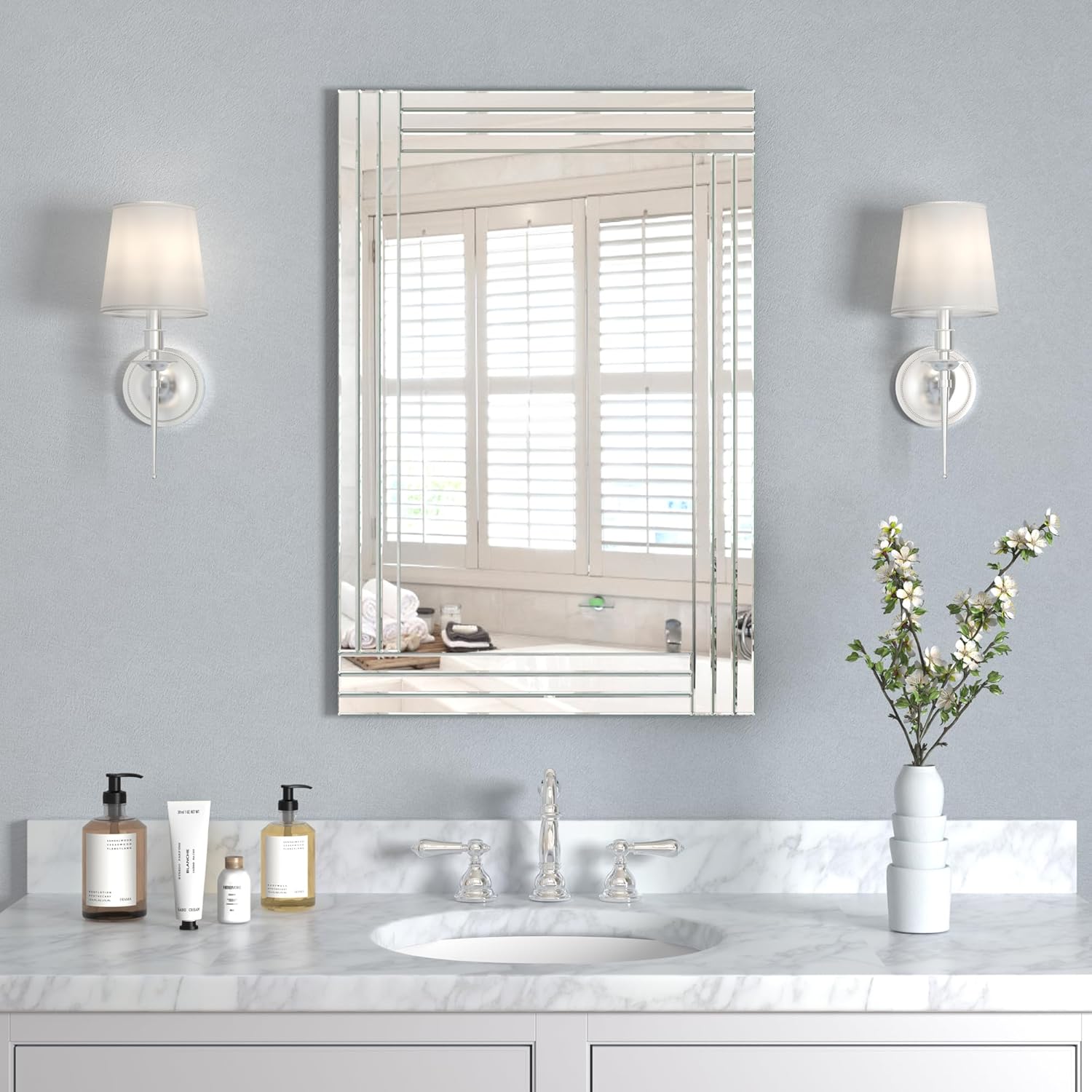 Decorative Accent Mirror-28 x20 Sliver Rectangle Wall Mirrors, Art Mirror for Wall with Glass Frame for Living Room, Dining Room, Bedroom, Bathroom and Entryway