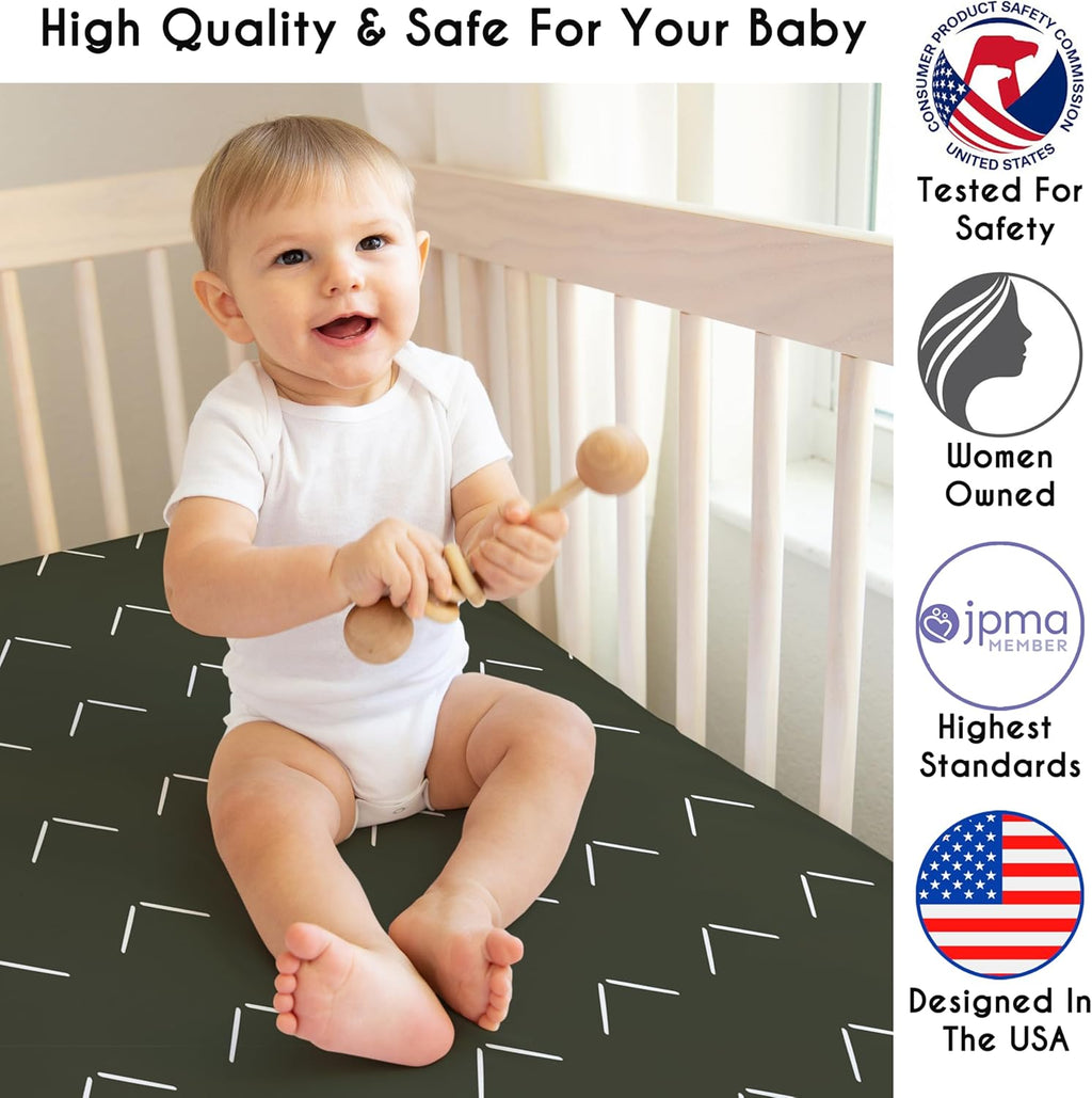Sweet Jojo Designs 4-Piece Baby Crib Bedding Set (Boho Chic) for Boys or Girls, Infants/Nursery incl. Cotton Blanket, Fitted Sheet, Skirt, Diaper Stacker (Sage Green, Gender Neutral, Unisex Farmhouse)