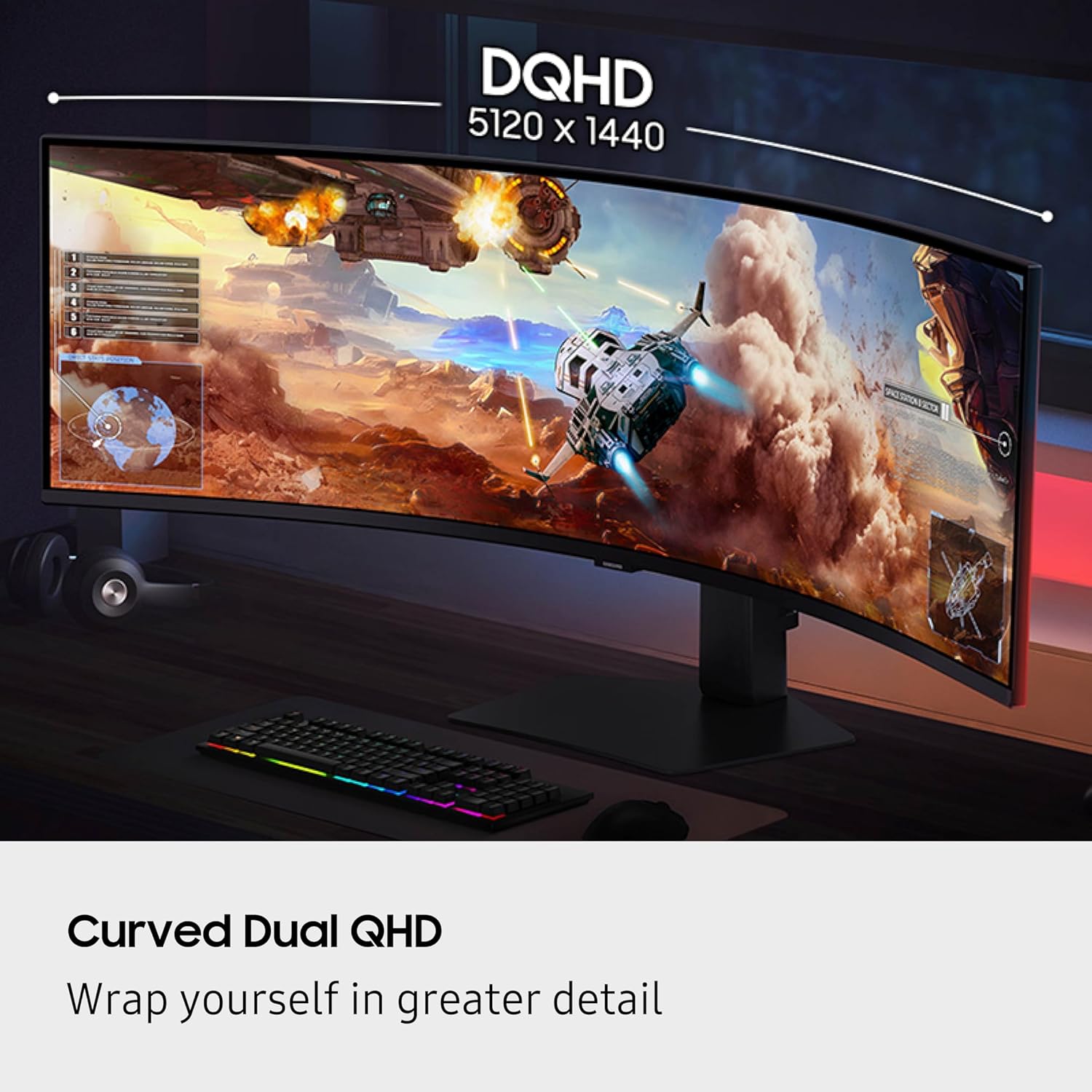 SAMSUNG 49-inch Odyssey G9 (G91F) DQHD, 144Hz, Curved Gaming Monitor, Ultra-Wide 32:9 Screen, DisplayHDR 600, AMD FreeSync™ Premium Pro, Ergonomic Stand, LS49FG910ENXZA, 2025