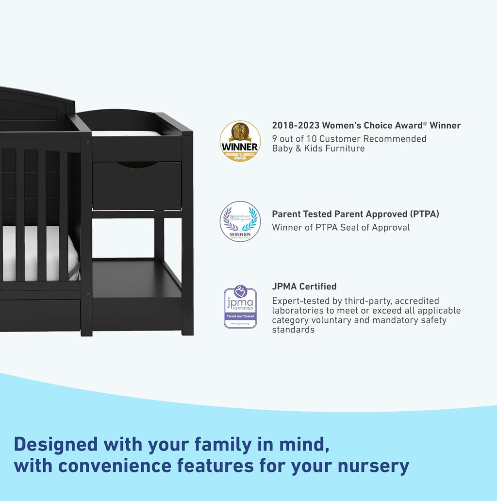 Graco Bellwood 5-in-1 Convertible Crib & Changer with Drawer - GREENGUARD Gold Certified, Full-Size Storage Drawer, Converts to Toddler Bed (Black)