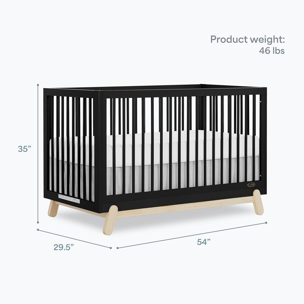 Dream On Me Hygge 5-in-1 Convertible Full-Size Baby Crib in Matte Black Vintage, GreenGuard Gold & BSA, Converts to Toddler, Day & Full-Size Bed, Adjustable Mattress Heights, Modern Nursery