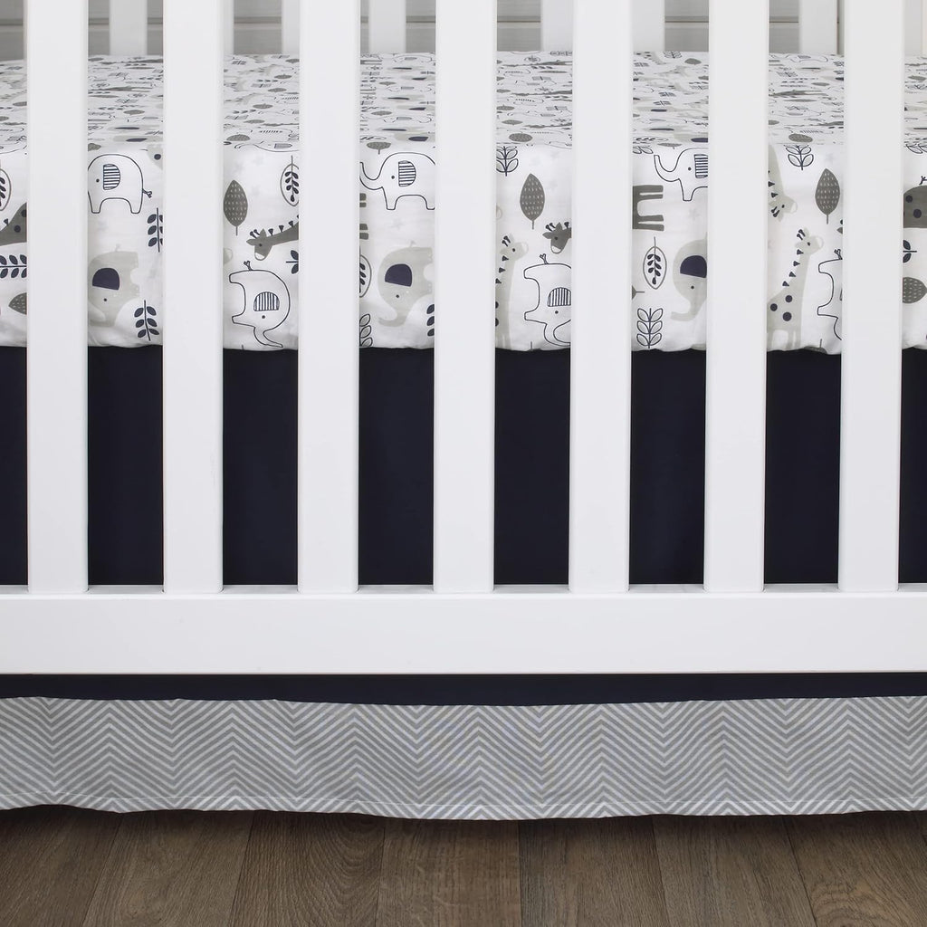NoJo Love You to The Moon - Navy, Grey and Blue 4 Piece Nursery Crib Bedding Set with Comforter, Fitted Crib Sheet, Dust Ruffle, Diaper Stacker