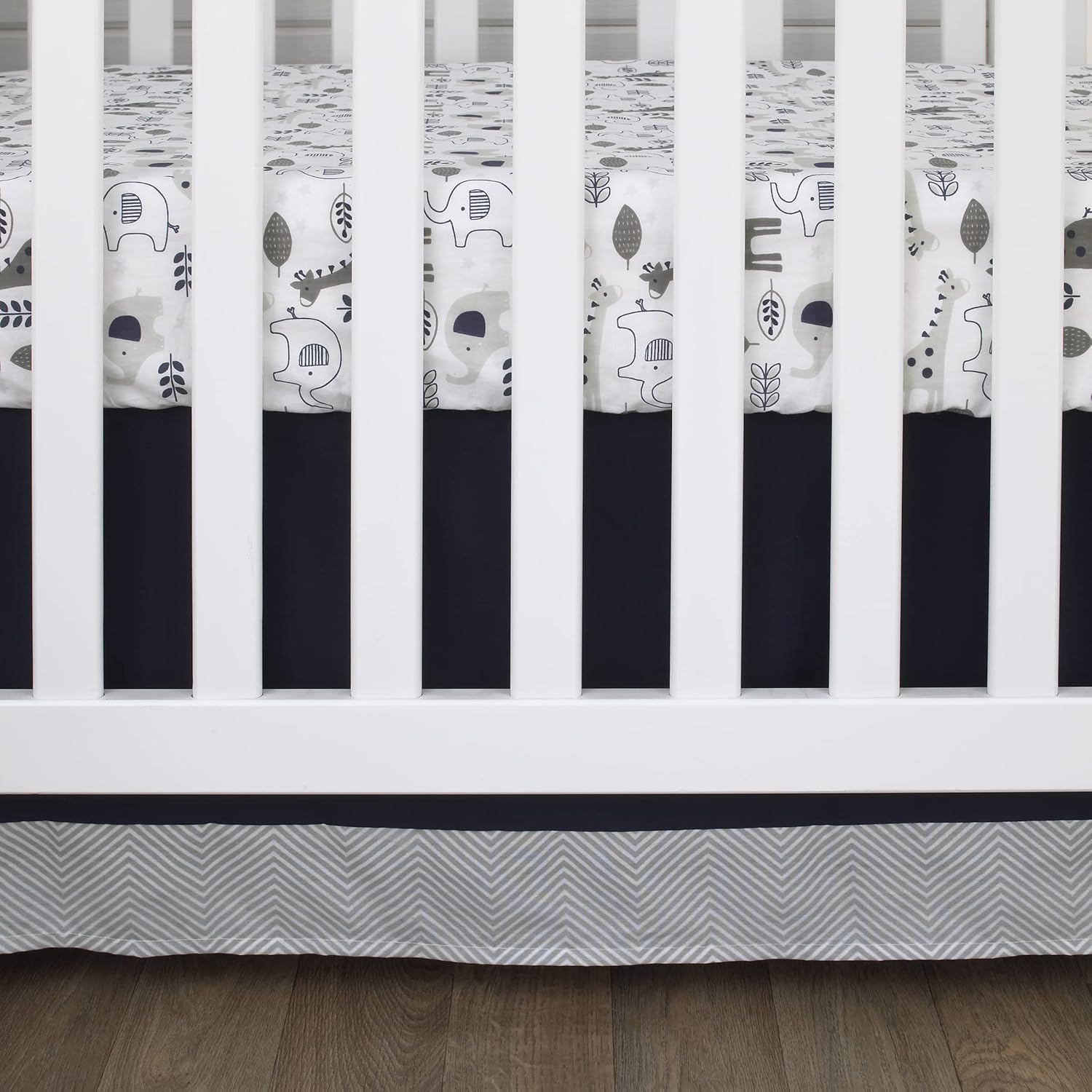 NoJo Love You to The Moon - Navy, Grey and Blue 4 Piece Nursery Crib Bedding Set with Comforter, Fitted Crib Sheet, Dust Ruffle, Diaper Stacker