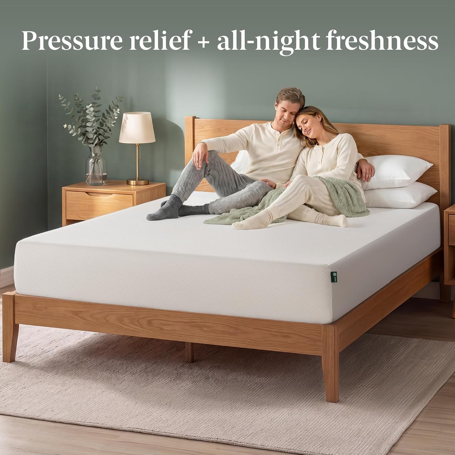 Zinus Green Tea Memory Foam Mattress 12 Inch, Pressure-Relieving Comfort & Full-Body Support, Naturally Fresh, Medium Firm Feel, CertiPUR-US & Oeko-TEX Certified Safe Materials, Queen