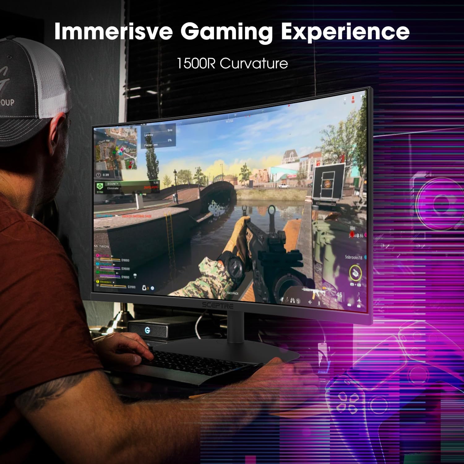 New! Sceptre Curved 27-inch Gaming Monitor 1500R 100Hz HDMI X2 DisplayPort 1ms 100% sRGB, Build-in Speakers Machine Black 2026 (C275W-FW100T)