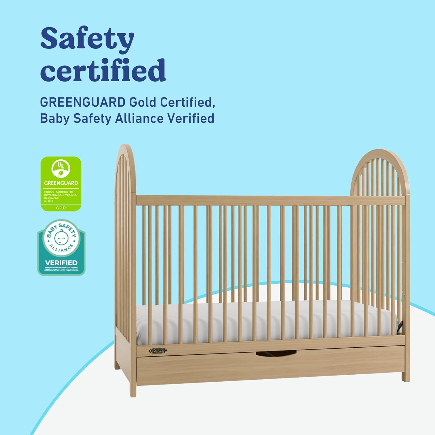 Graco Olivia 3-in-1 Convertible Crib with Drawer – Converts from Baby Crib to Toddler Bed and Daybed, GREENGUARD Gold Certified, Baby Safety Alliance Verified, Easy Assembly (Driftwood)