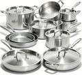 Umite Chef 17Pcs 5 Ply Clad Stainless Steel Cookware Set with Lids, Heavy Duty Pots and Pans Kitchen Set, Induction-Ready, Dual Aluminum Core for Even Heat, Cool Grip Handles, Dishwasher Safe