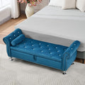 62.2-Inch Soft Velvet Storage Ottoman with Crystal Accents & Cushion, Ideal for Home Decor (Blue)