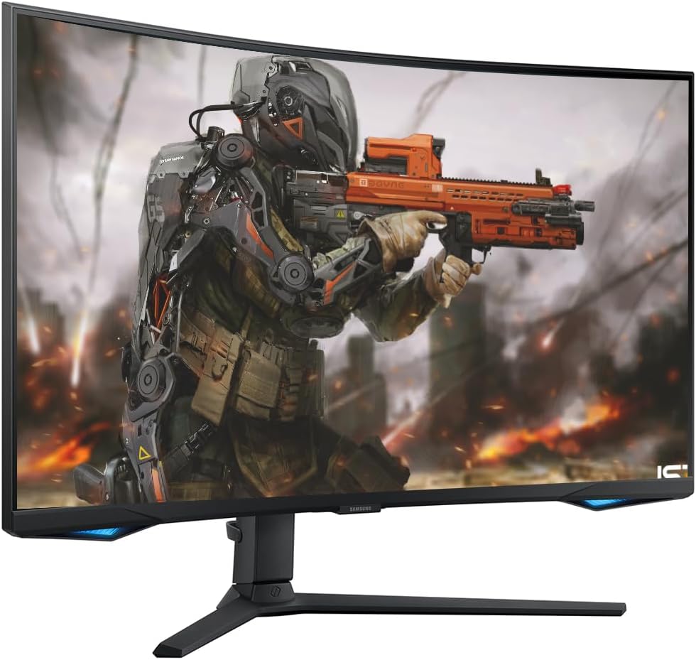 Samsung 32" Odyssey G65B Series Curved Gaming Monitor, 240Hz, 1ms, QHD 2560 x 1440, Swivel & Tilt Adjustable Stand, Smart TV Apps, Gaming Hub, Black, with HDMI Cable