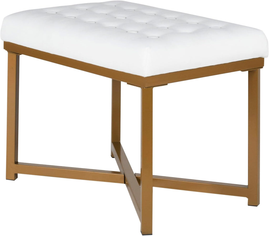 Homepop Home Decor | Upholstered Tufted Velvet Ottoman Bench | Ottoman Bench for Living Room & Bedroom, White