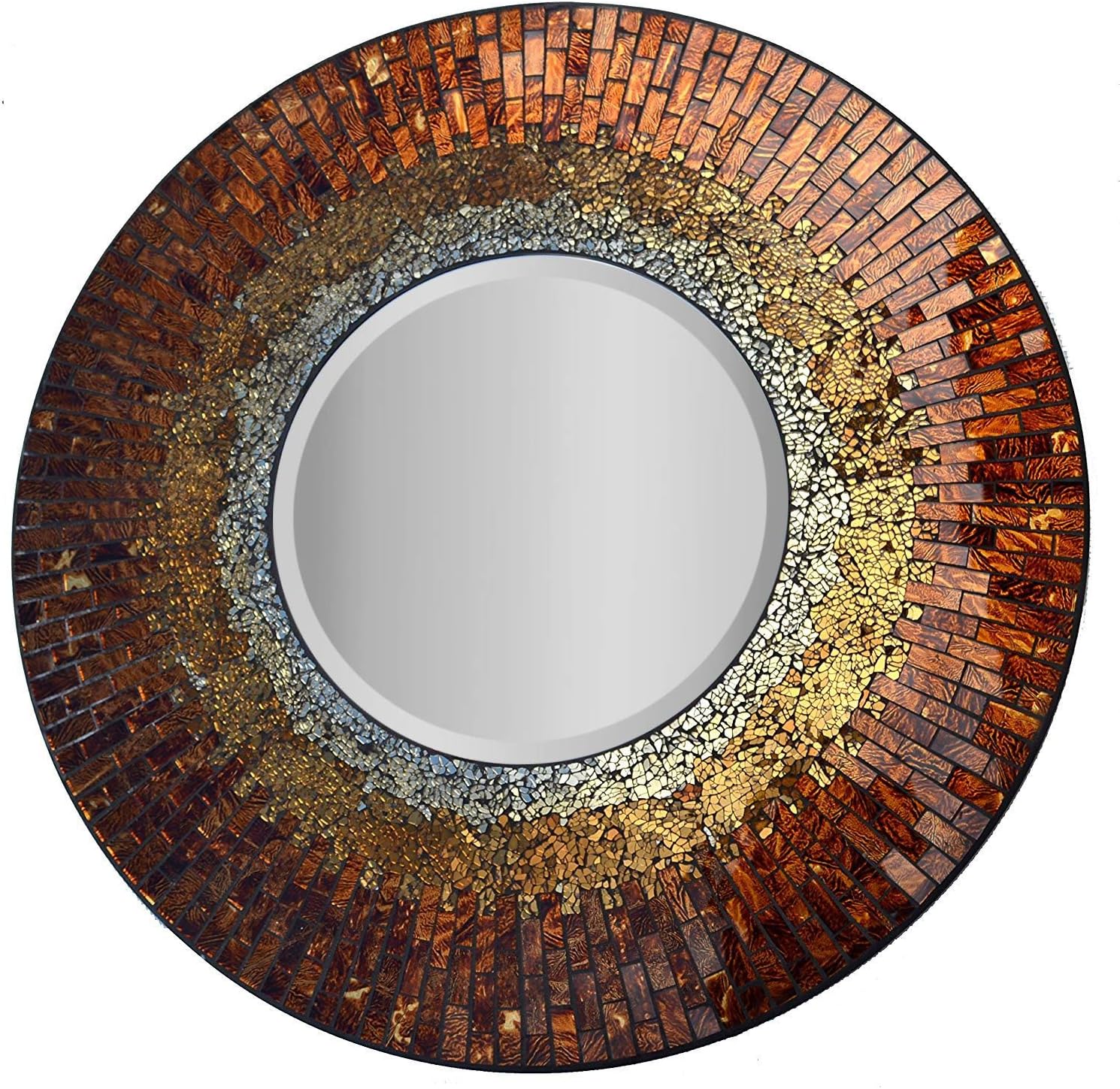 Lulu Decor, Baltic Amber Mosaic Wall Mirror, Decorative Handmade Beveled Round Mirror 23.50" (LP301)