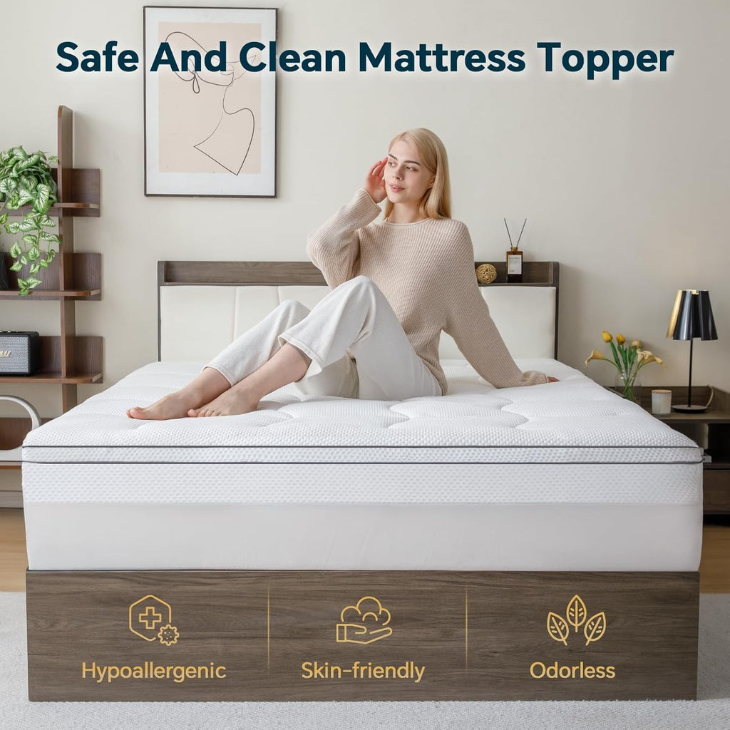 GEMBED Firm Memory Foam Mattress Topper Queen Size - Dual Layer 2.5 Inch Cooling Gel Memory Pad and 1 Inch Pillow Top Mattress Cover for Back Pain - 60" x 80" x 3.5"