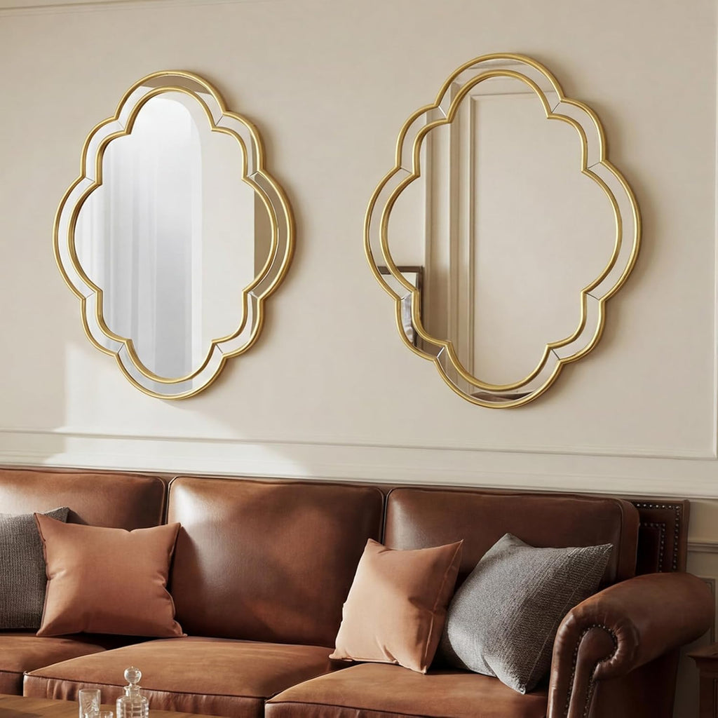 CozyDH Gold Scalloped Wall Mirror Decor - 32"x24" Decorative Wavy Mirror Large, Decorative Wall Art for Bathroom Entryway Fireplace Living Room Bedroom Hallway