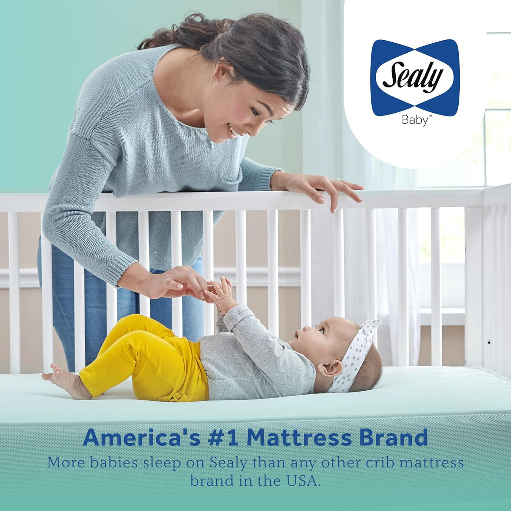 Sealy Baby OptiCool Breathable Crib Mattress, GREENGUARD GOLD Certified, Made in USA, Toddler Bed Fit, 2 Stage Cooling Memory Foam, Non Toxic, Airy Cotton Cover, Safety & Quality Tested, 52x28"