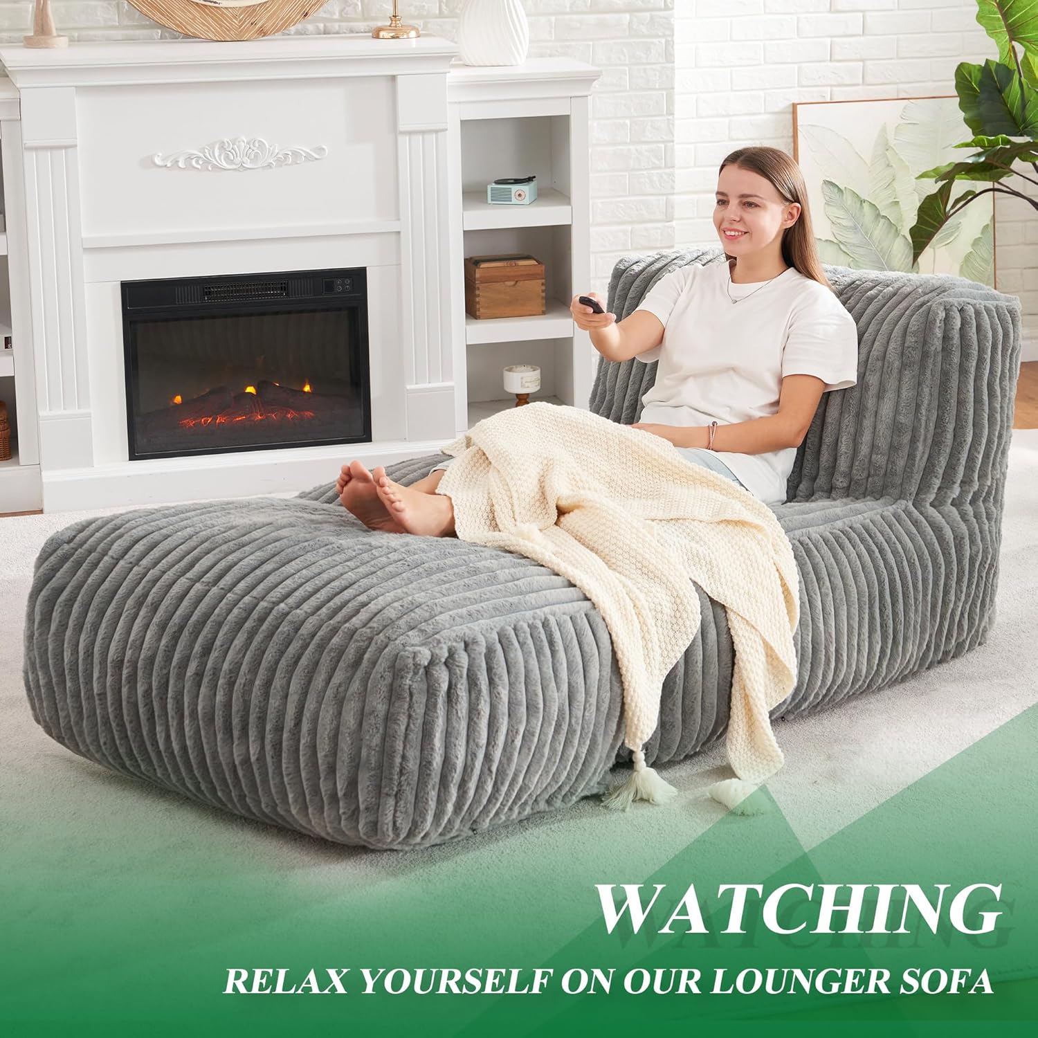 Hobestluk Big Bean Bag Lounger Chairs Large Beanbag Chair for Adults Bean Bag Sofa with Memory Foam Filled for Living Room, Bedroom or Balcony (Stripe Grey)