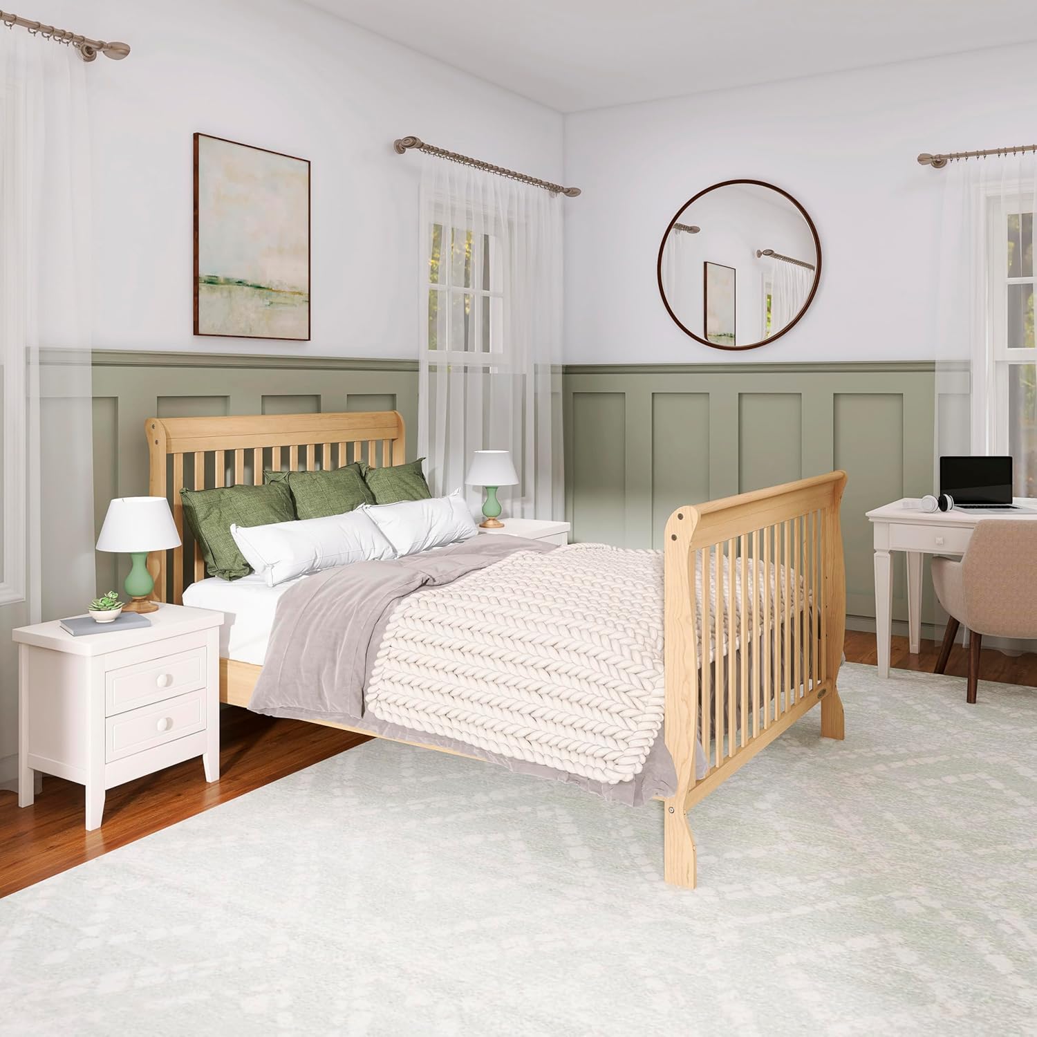 Dream On Me Ashton 4-In-1 Convertible Crib In Natural, Greenguard Gold, JPMA Certified, Non-Toxic Finishes, Features 4 Mattress Height Settings, Made Of Solid Pinewood