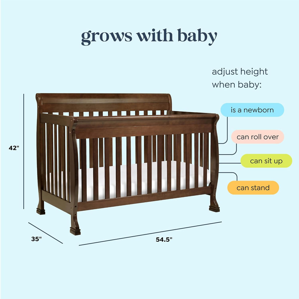 daVinci Kalani 4-in-1 Convertible Baby Crib - Strong, Easy to Assemble GREENGUARD Certified Crib - Convertible to Toddler Bed, Daybed, Full-Size Bed - Four Adjustable Mattress Heights - Espresso