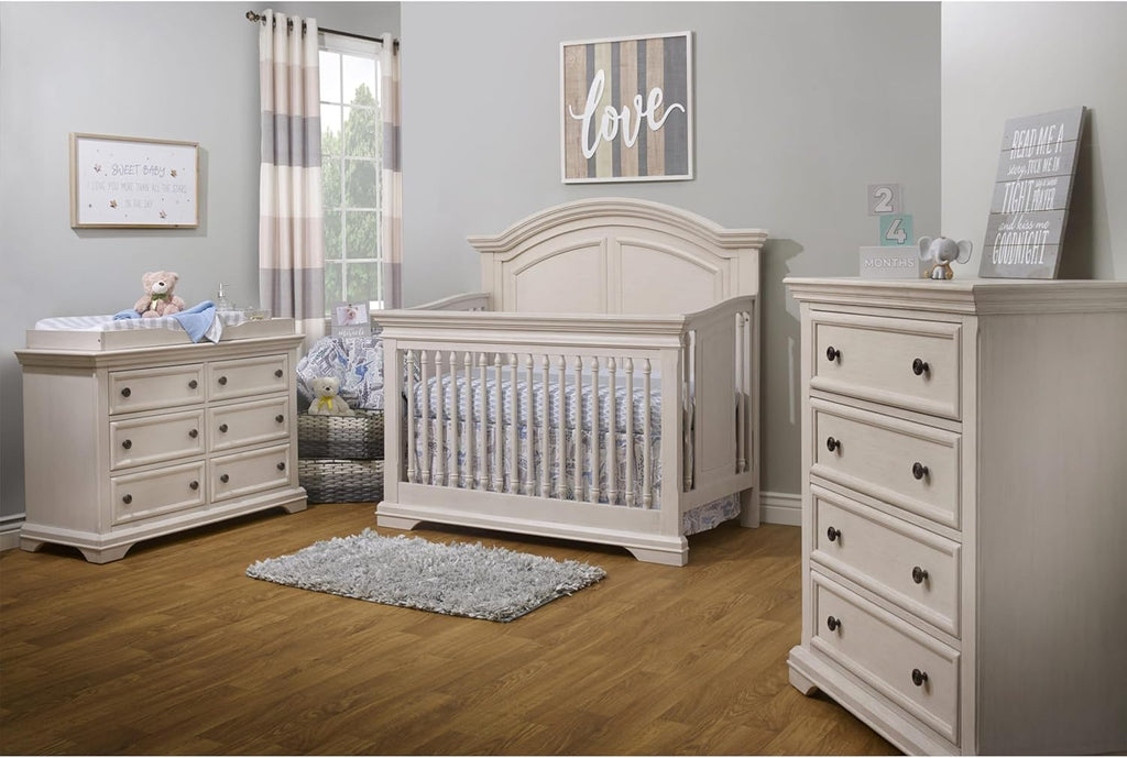 Sorelle Furniture High Arch Portofino Crib, Classic 4-in-1 Convertible Crib, Crib Made of Wood, Wooden Baby Bed, Toddler Bed, Child's Daybed and Full-Size Bed, Nursery Furniture-Brushed Ivory