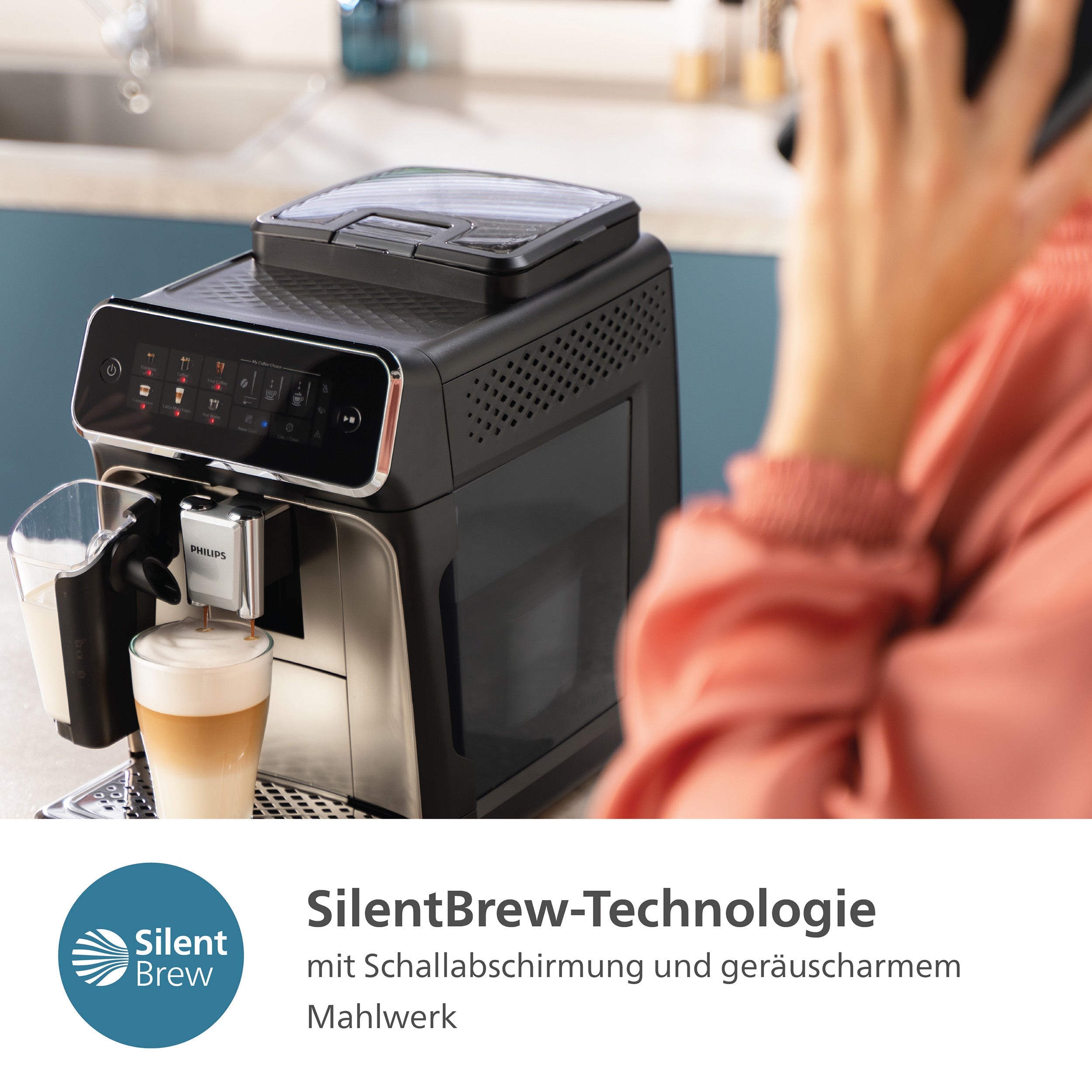 Philips Kaffeevollautomat »EP3347/90 3300 Series, 6 Getränke (heiß oder eisgekühlt),« LatteGo-Milchsystem, SilentBrew Technologie, Chrom-Schwarz