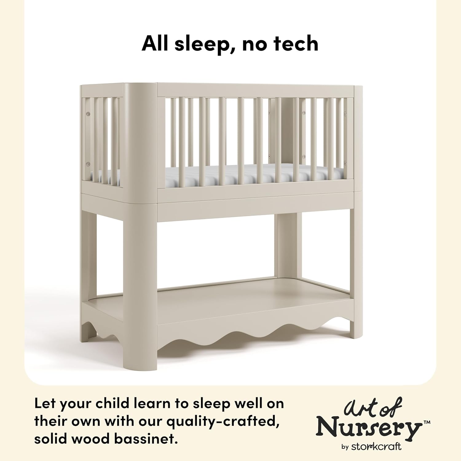 Storkcraft Casablanca 3-in-1 Convertible Bassinet – GREENGUARD Gold Certified Wood Baby Bassinet, Includes Water-Resistant Mattress, Converts to Toy Box and Bookcase (Frosted Oat)