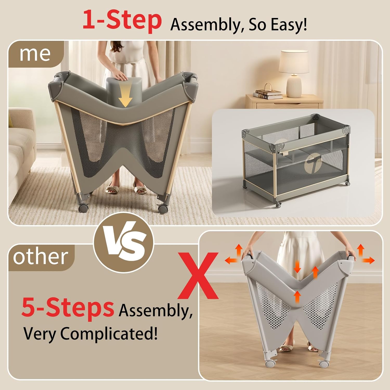 4-in-1 Pack and Play, Baby Bassinet Bedside Sleeper, Baby Playard, Bedside Crib with Changing Table, Folding Travel Crib with Musical Toy Rack&Bag, 4-Height Adjust, Newborn-Toddler(Olive Drab)