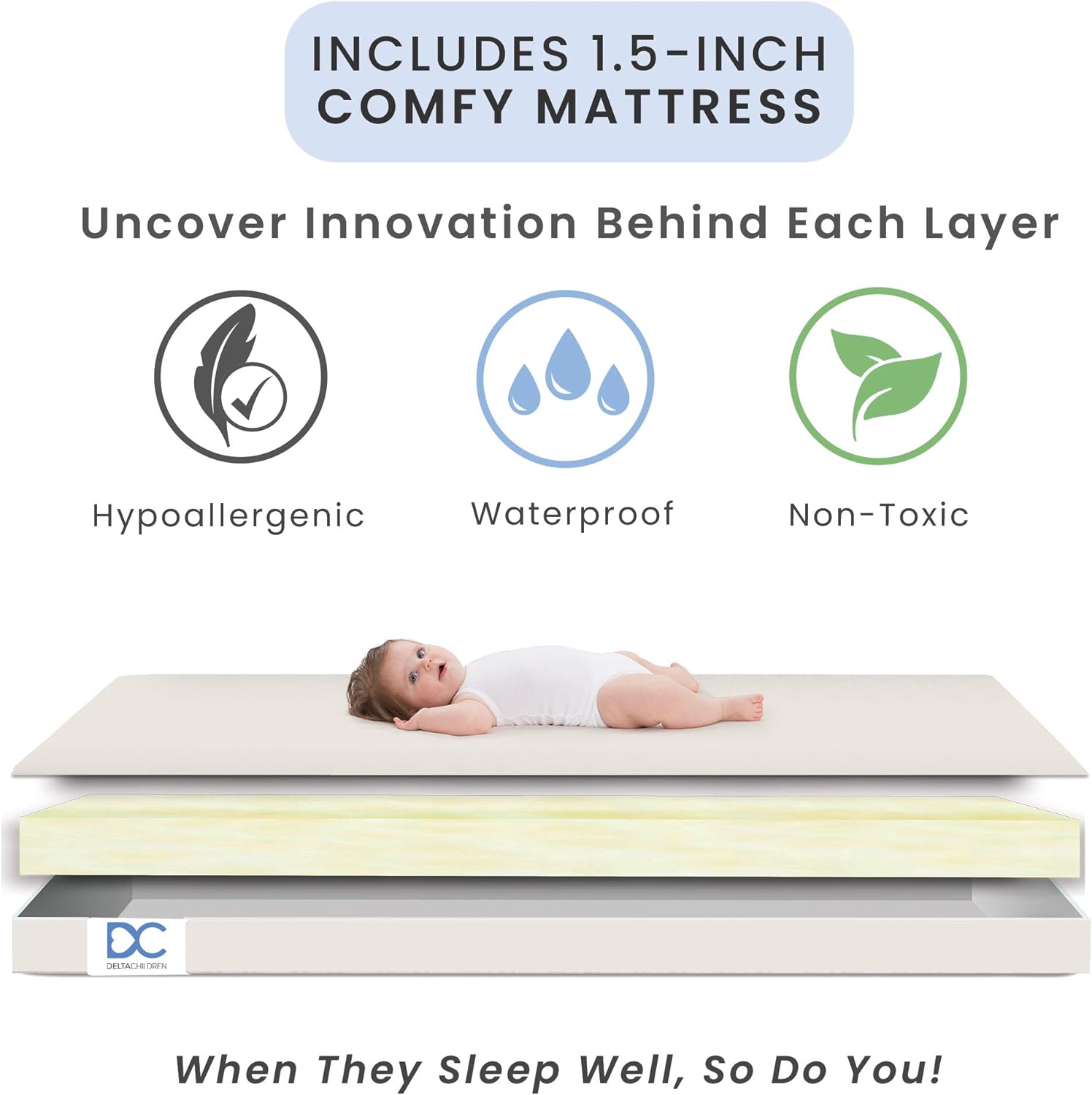 Delta Children Folding Portable Mini Baby Crib with 1.5-inch Mattress - Greenguard Gold Certified, Natural