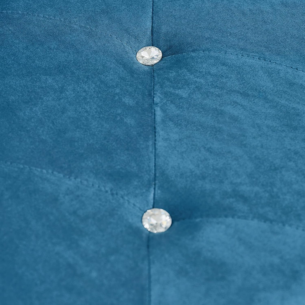 62.2-Inch Soft Velvet Storage Ottoman with Crystal Accents & Cushion, Ideal for Home Decor (Blue)