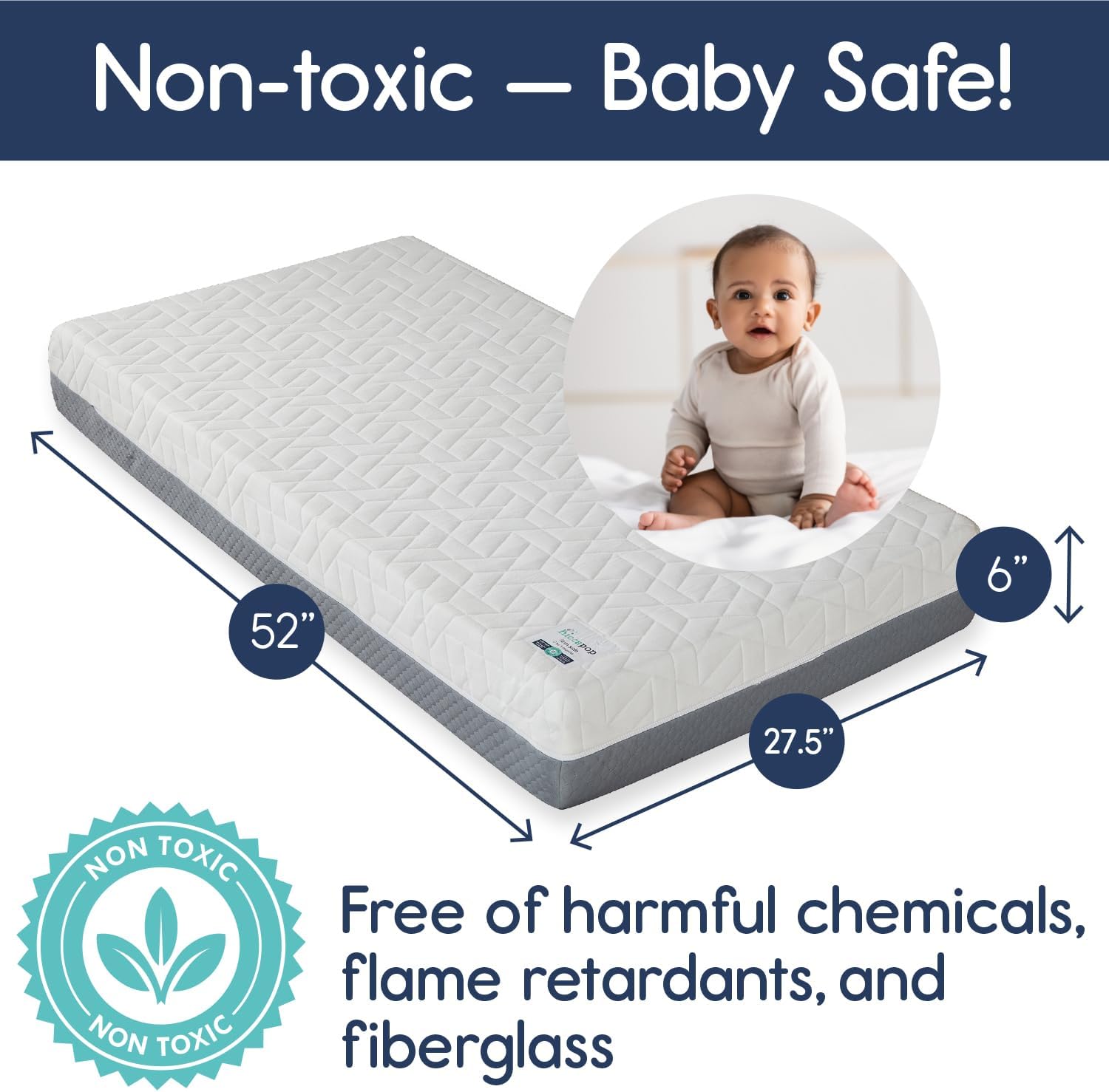 Hiccapop Baby Crib Mattress, Waterproof, Dual Sided Foam Baby Mattress, Firm Side for Babies, Soft Memory Foam Side for Toddlers, Made in USA