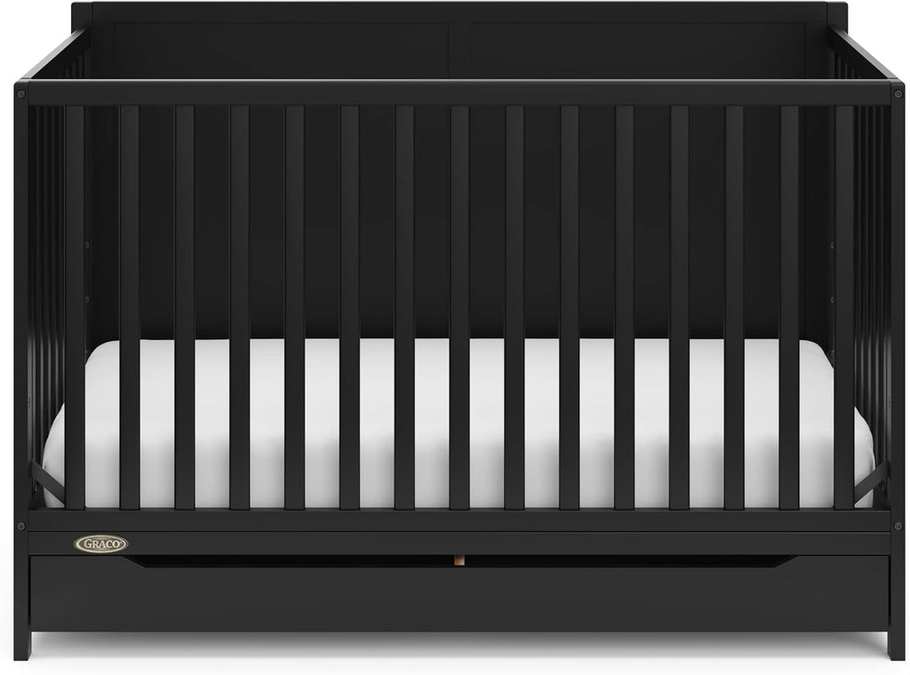 Graco Melrose 5-in-1 Convertible Crib with Drawer – GREENGUARD Gold Certified, Fits Standard Crib Mattress, Converts to Toddler Bed, Daybed and Full Bed, 4 Adjustable Mattress Heights (Black)