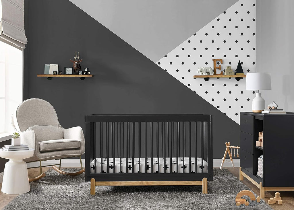 Delta Children Poppy 4-in-1 Convertible Crib, Greenguard Gold Certified, Midnight Grey/Natural