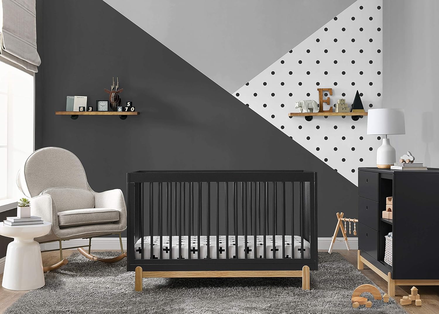 Delta Children Poppy 4-in-1 Convertible Crib, Greenguard Gold Certified, Midnight Grey/Natural