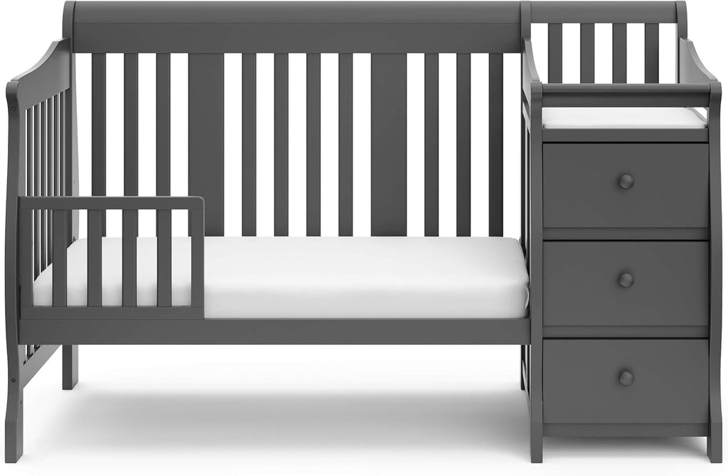 Storkcraft Portofino 5-in-1 Convertible Crib and Changer – Crib and Changing Table Combo with Drawer, Converts to Toddler Bed, Daybed and Full-Size Bed, Storage Drawer (Gray)