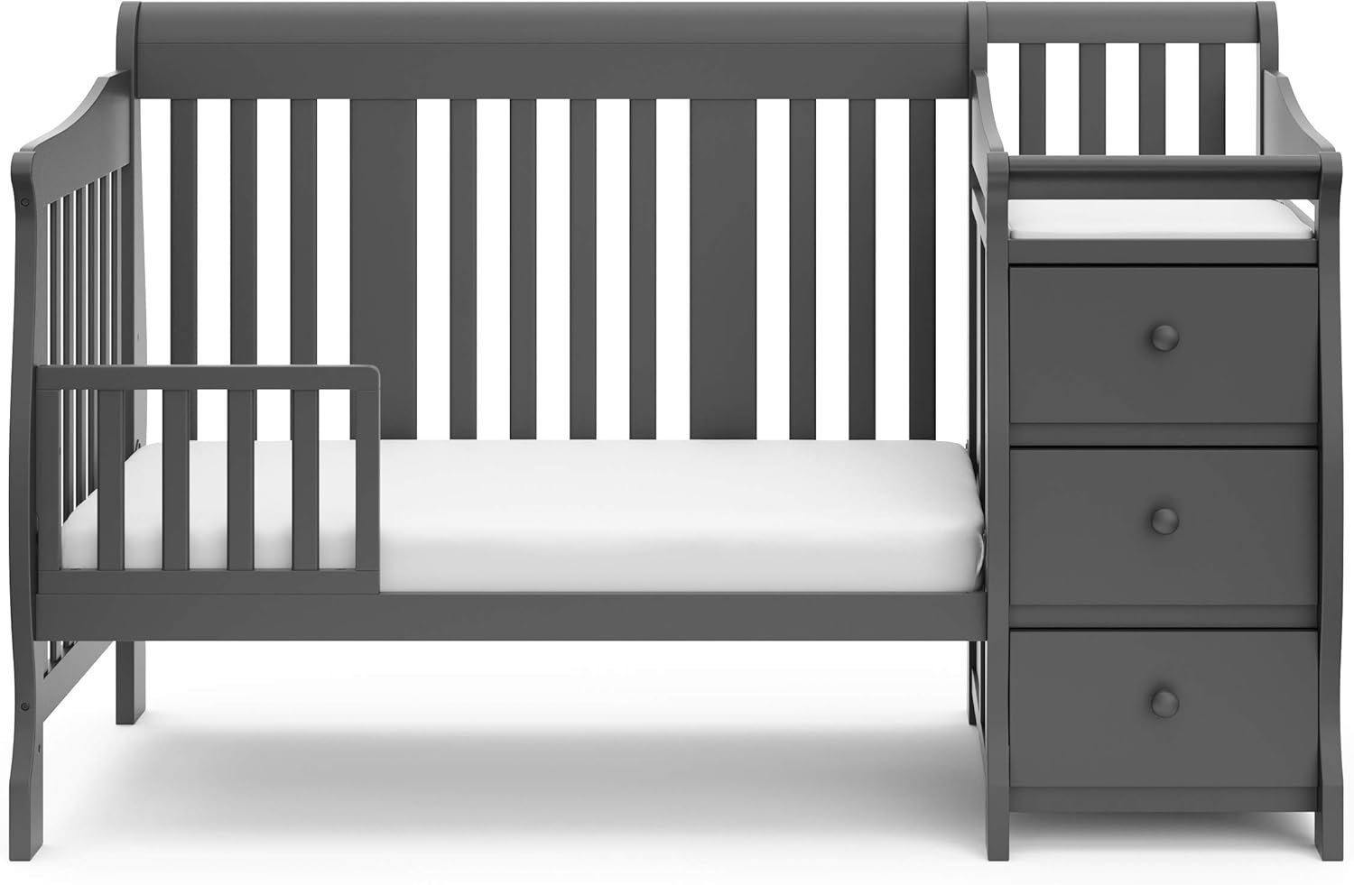 Storkcraft Portofino 5-in-1 Convertible Crib and Changer – Crib and Changing Table Combo with Drawer, Converts to Toddler Bed, Daybed and Full-Size Bed, Storage Drawer (Gray)