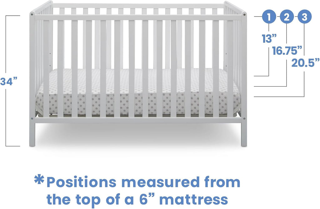 Delta Children Heartland 4-in-1 Convertible Crib - Greenguard Gold Certified, Bianca White