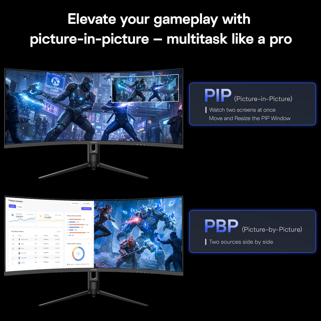 KOORUI 34 inch Ultrawide Curved Gaming Monitor 240Hz, PIP/PBP, 3440x1440P, 21:9 Display, 1500R Curvature. 1ms, Adaptive Sync, DP, HDMI, Vesa amoun,Support PS5,Computer Monitor G3441XC