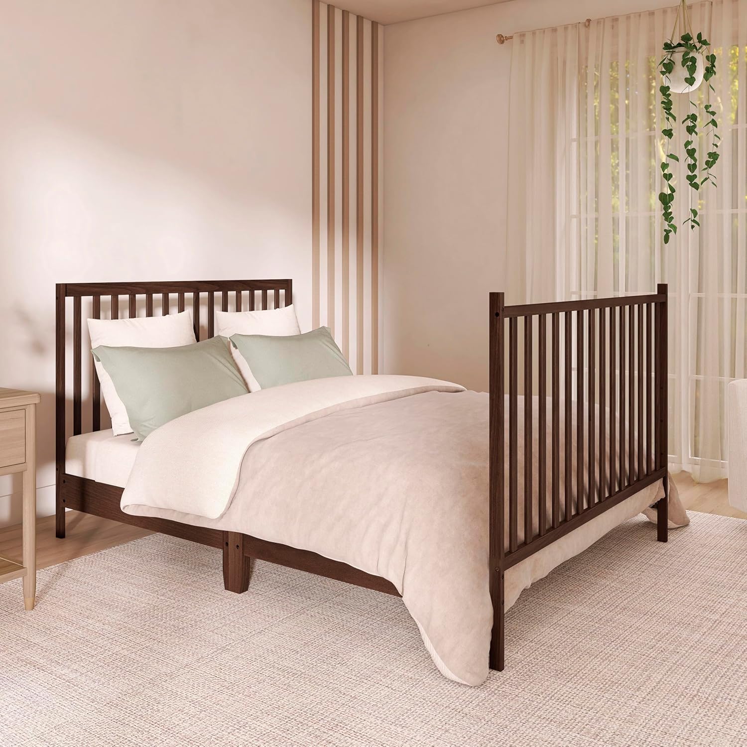 Dream On Me Synergy 5 in 1 Convertible Crib in Walnut Brown, Greenguard Gold and JPMA Certified, Converts from A Baby Crib to A Toddler Bed, A Daybed and Full-Size Bed