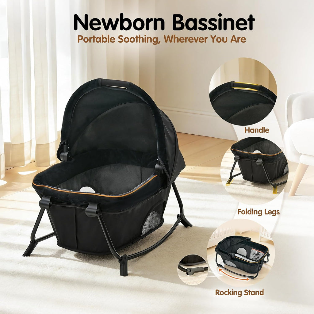 Pamo Babe 6 in 1 Baby Pack and Play with Bassinet - One-Step Setup Travel Crib, Small Portable Playpen for Babies, Portable Baby Bassinet, Changing Table, Toys Bar & Extra Large Storage Bag