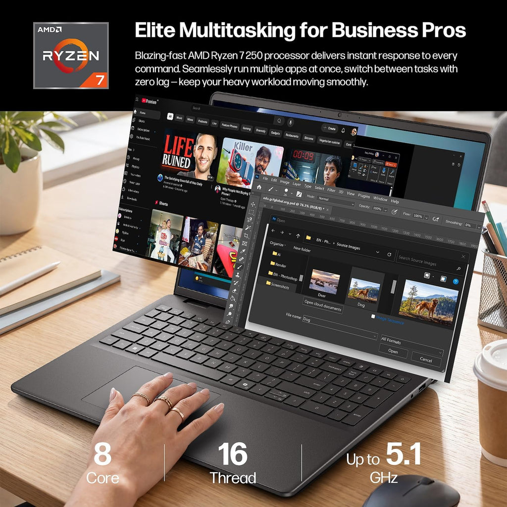Dell 16 Touchscreen Laptop, AMD Ryzen 7 250, 16'' Wuxga Display, 16GB DDR5 RAM 512GB SSD, Lifetime MS Office 2021, Backlit, Keyboard, Laptop for Business & Creator, Windows 11 Pro with Accessory
