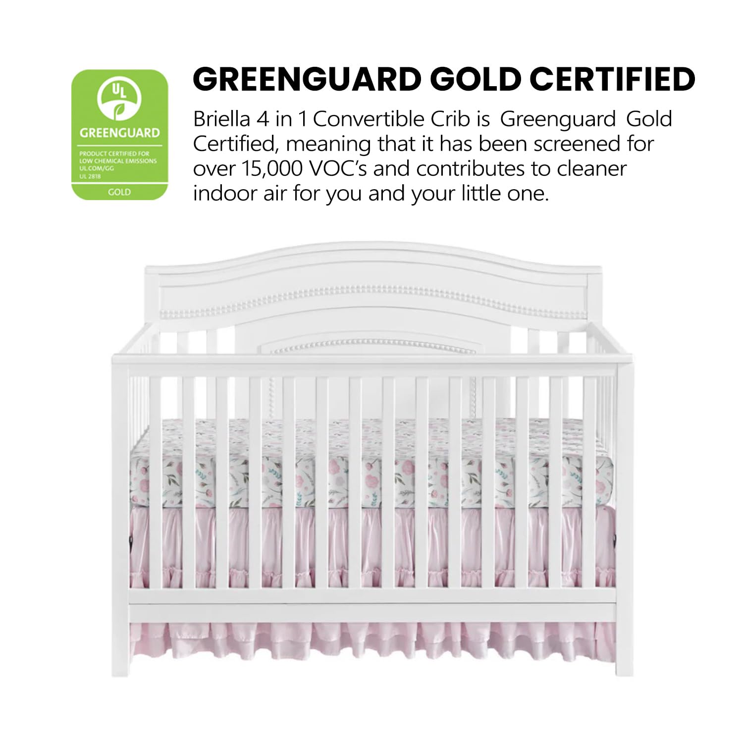 Oxford Baby Briella 4-in-1 Convertible Baby Crib, White, GreenGuard Gold Certified