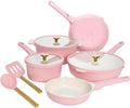 Paris Hilton Ceramic Nonstick Pots and Pans, Cookware Set, Cast Aluminum With Dual Layer Non Stick Coating, Made Without PFAS PFOA PFOS And PTFE, Dishwasher Safe, 10-Piece, Pink