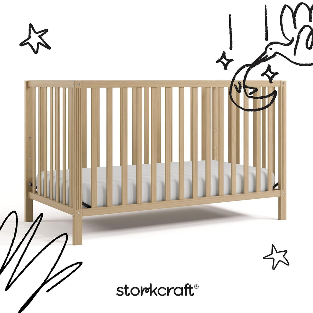 Storkcraft Morningside 5-in-1 Convertible Crib – GREENGUARD Gold Certified, Fits Standard Crib Mattress, Converts to Toddler Bed, Daybed and Full Bed, 4 Adjustable Mattress Heights (Driftwood)